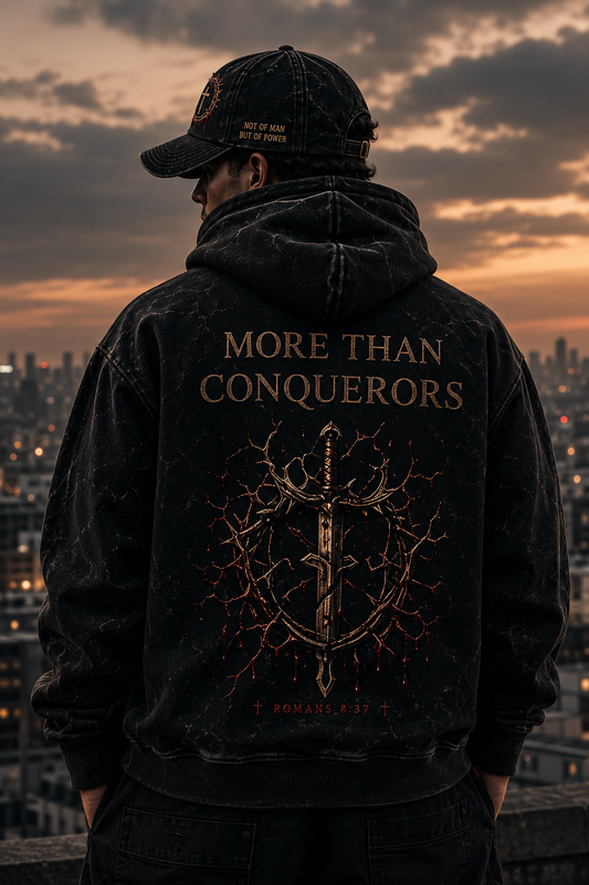 More Than Conquerors Hoodie — Washed Black